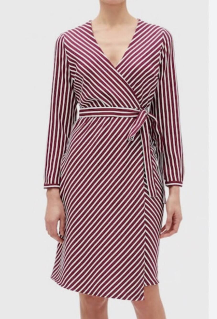 Banana Republic Brown Stripe Faux Wrap Career Office Midi Dress Size 6